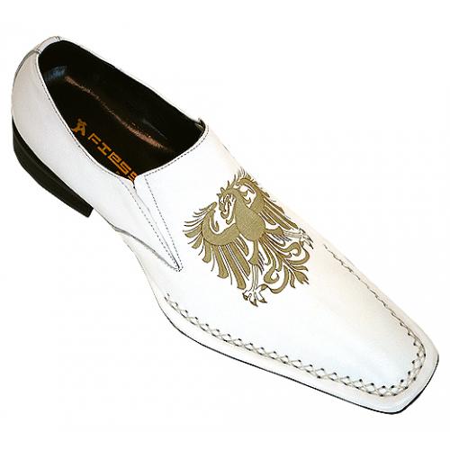 Fiesso White Crown Design Leather Shoes FI6240
